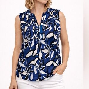 Fred David Sleeveless Zip-Neck Stretch Pleated Leaf pattern Women Blouse Size 2X